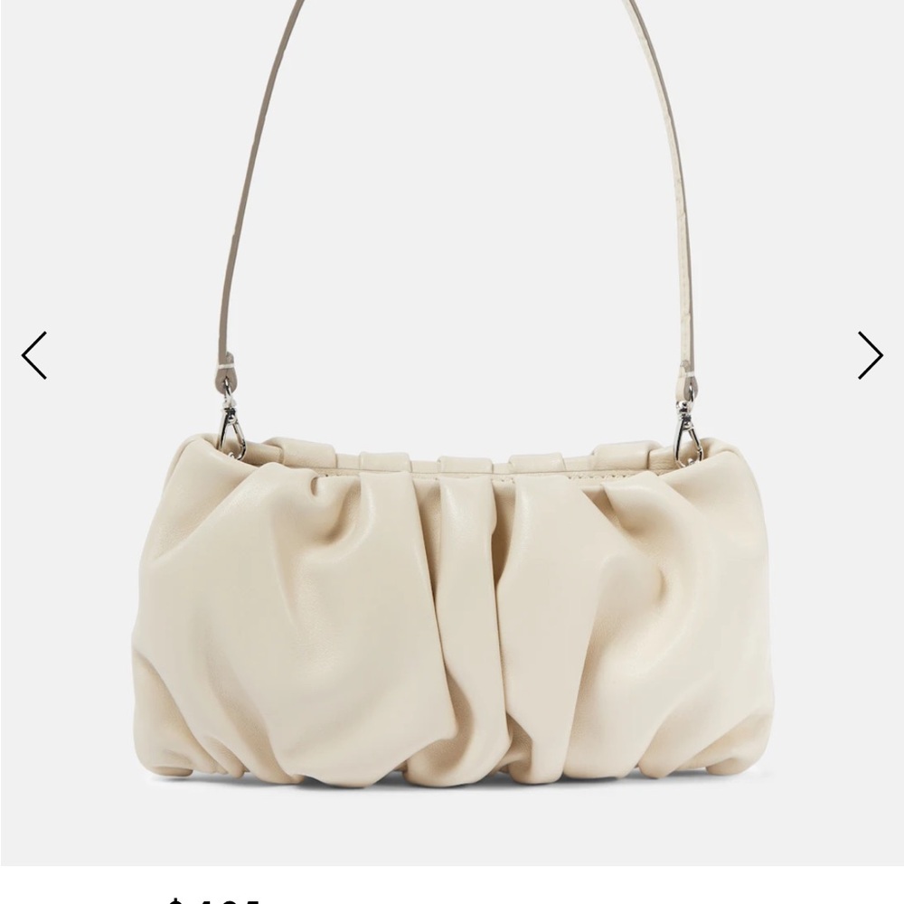 STAUD Cream Ruched Leather Shoulder Clutch